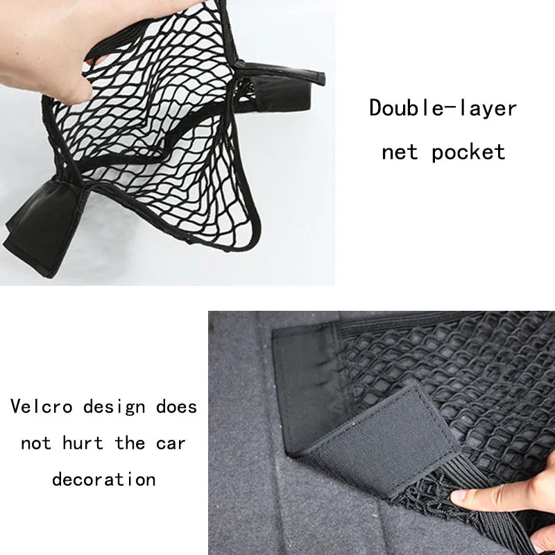 Auto Hinten Stamm Mesh Organizer Auto Hinten Sitz Zurück Verstauen Aufräumen Netzwerk Tasche Stamm Elastische Klett Tasche Auto Organisatoren