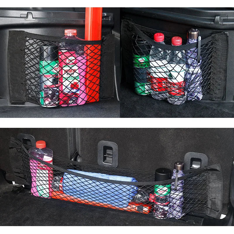 Auto Hinten Stamm Mesh Organizer Auto Hinten Sitz Zurück Verstauen Aufräumen Netzwerk Tasche Stamm Elastische Klett Tasche Auto Organisatoren