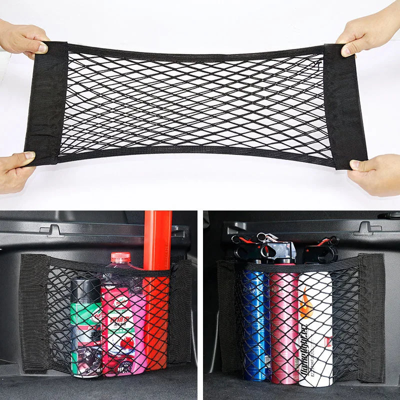 Auto Hinten Stamm Mesh Organizer Auto Hinten Sitz Zurück Verstauen Aufräumen Netzwerk Tasche Stamm Elastische Klett Tasche Auto Organisatoren